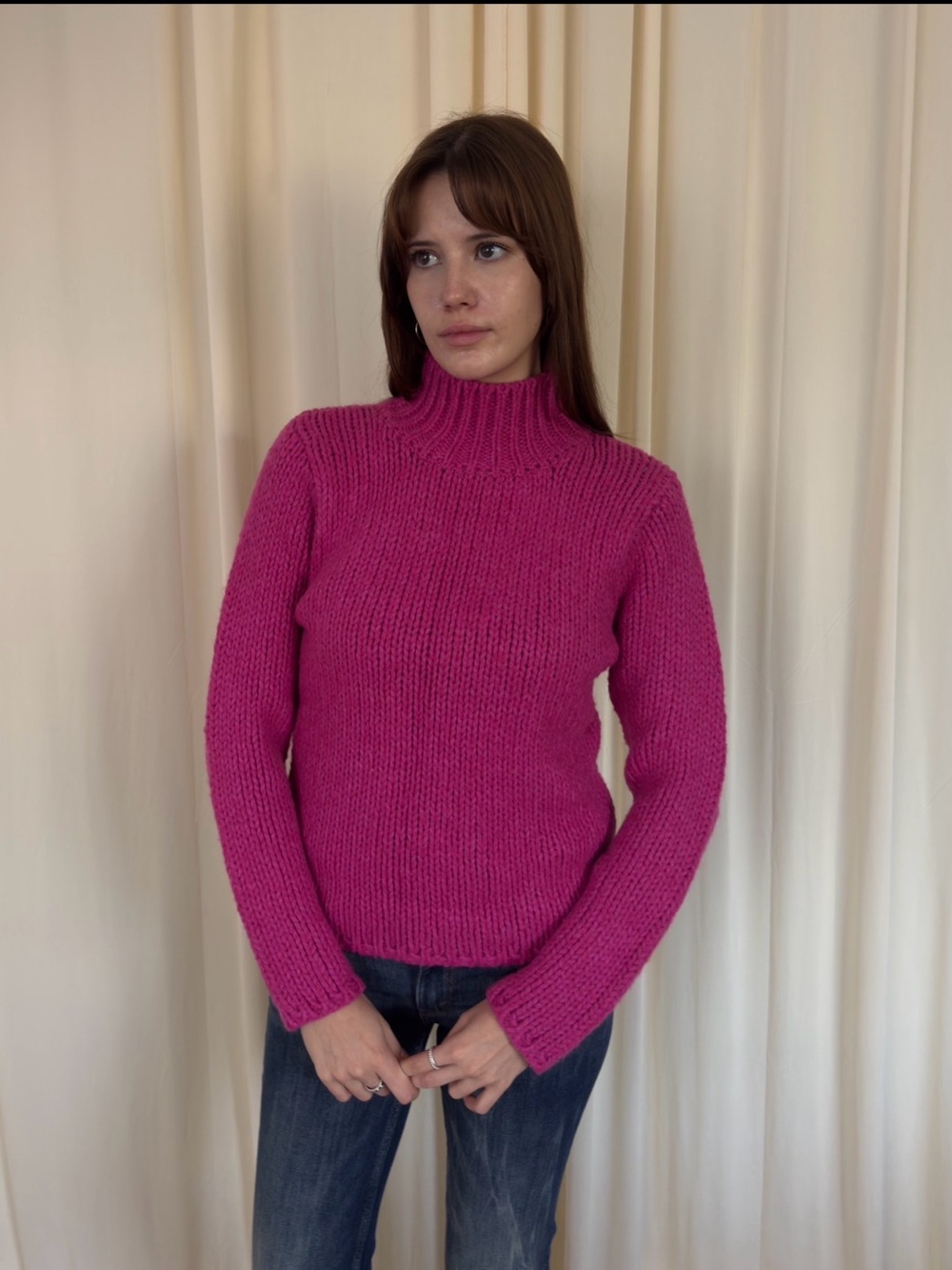 Fuchsia wool blend turtleneck